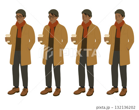 テイクアウトしたコーヒーを持った男性のイラスト テイクアウトしたコーヒーを持った男性のイラスト 132136202