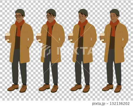 テイクアウトしたコーヒーを持った男性のイラスト テイクアウトしたコーヒーを持った男性のイラスト 132136202