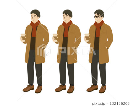 テイクアウトしたコーヒーを持った男性のイラスト テイクアウトしたコーヒーを持った男性のイラスト 132136203