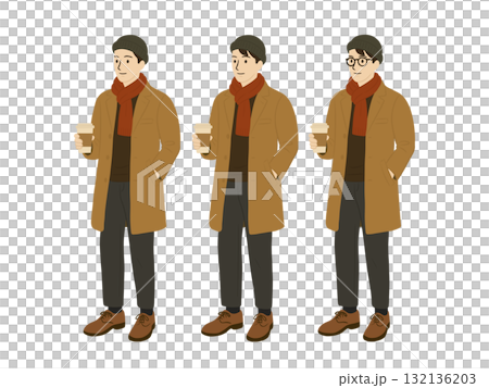 テイクアウトしたコーヒーを持った男性のイラスト テイクアウトしたコーヒーを持った男性のイラスト 132136203