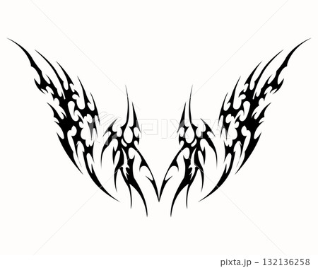 Abstract neo tribal element. Set of neo tribal shape. Aesthetic y2k cyber gothic style. Vector illustration. 132136258