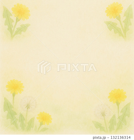 たんぽぽシリーズ:水彩風たんぽぽを描いたフレーム型背景 たんぽぽシリーズ:水彩風たんぽぽを描いたフレーム型背景 132136314