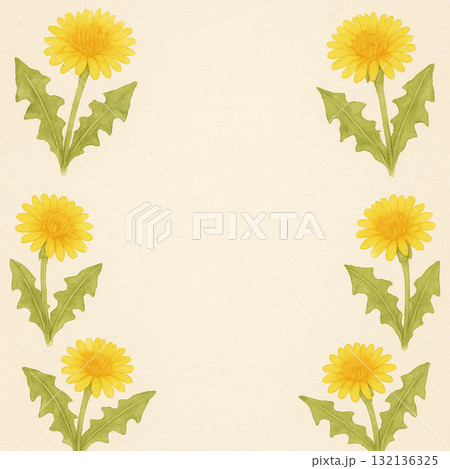 たんぽぽシリーズ：四隅に花と葉を配したたんぽぽフレーム 132136325