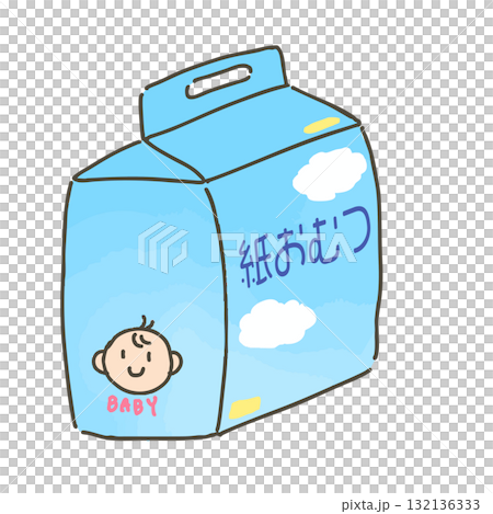 紙おむつのパッケージの手描きイラスト素材 紙おむつのパッケージの手描きイラスト素材 132136333