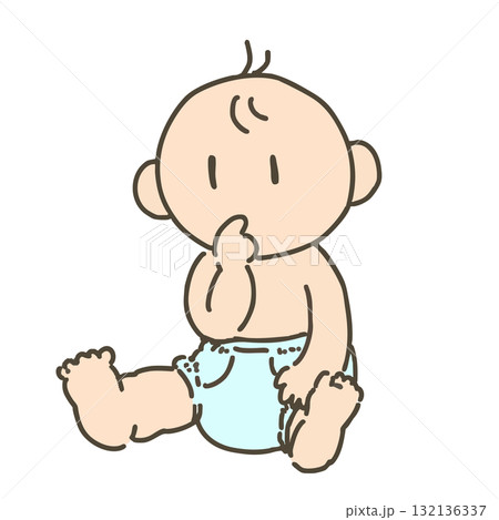 おむつを履いた赤ちゃんの手描きイラスト素材 132136337