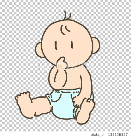 おむつを履いた赤ちゃんの手描きイラスト素材 132136337