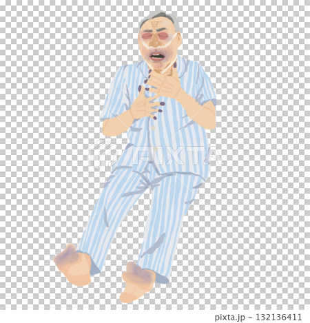 呼吸不全　チアノーゼと呼吸困難の患者 132136411