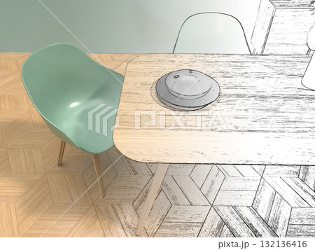 シンプルなリビングルーム、ダイニングルームのフォトリアル3Dイラスト,インテリア設計 シンプルなリビングルーム、ダイニングルームのフォトリアル3Dイラスト,インテリア設計 132136416