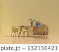 シンプルなリビングルーム、ダイニングルームのフォトリアル3Dイラスト,インテリア設計 132136421