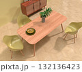 シンプルなリビングルーム、ダイニングルームのフォトリアル3Dイラスト,インテリア設計 132136423