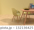 シンプルなリビングルーム、ダイニングルームのフォトリアル3Dイラスト,インテリア設計 132136425