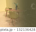 シンプルなリビングルーム、ダイニングルームのフォトリアル3Dイラスト,インテリア設計 132136428