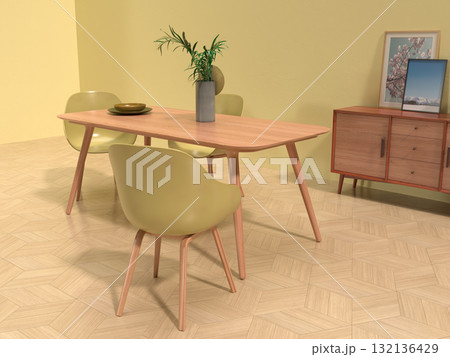シンプルなリビングルーム、ダイニングルームのフォトリアル3Dイラスト,インテリア設計 シンプルなリビングルーム、ダイニングルームのフォトリアル3Dイラスト,インテリア設計 132136429