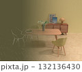 シンプルなリビングルーム、ダイニングルームのフォトリアル3Dイラスト,インテリア設計 132136430