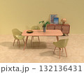 シンプルなリビングルーム、ダイニングルームのフォトリアル3Dイラスト,インテリア設計 132136431