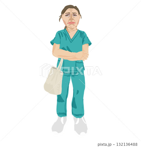 勤務前の疲れた看護師 医療従事者の表情 勤務前の疲れた看護師 医療従事者の表情 132136488