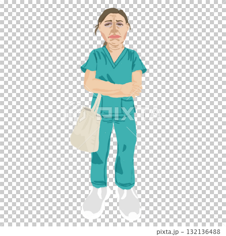 勤務前の疲れた看護師 医療従事者の表情 勤務前の疲れた看護師 医療従事者の表情 132136488