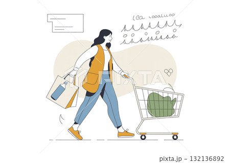サステナブルな買い物をする女性(エコバッグ・マイボトル) サステナブルな買い物をする女性(エコバッグ・マイボトル) 132136892