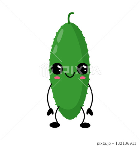 Cute cucumber kawaii character smiling illustration 132136913