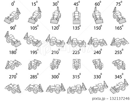 Isometric design of a tractor modification in the form of a bucket loader in black lines without color, perfectly suited for video games, animation, and industrial-themed projects. Isometric design of a tractor modification in the form of a bucket loader in black lines without color, perfectly suited for video games, animation, and industrial-themed projects. 132137246