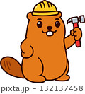 Cute cartoon construction worker beaver character 132137458