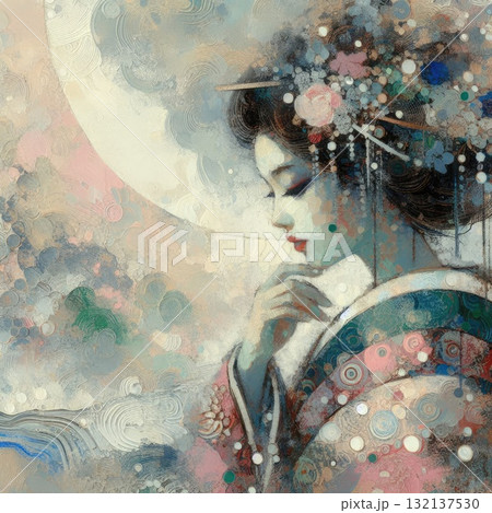 Elegant Geisha in Encaustic with Generative AI. Elegant Geisha in Encaustic with Generative AI. 132137530