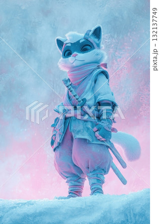 Frostbound Samurai Cat Warrior 132137749