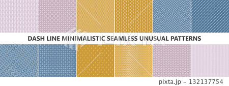 Collection of colorful dash geometric seamless patterns. Repeatable simple striped backgrounds, textile unusual minimalistic prints. Endless linear textures Collection of colorful dash geometric seamless patterns. Repeatable simple striped backgrounds, textile unusual minimalistic prints. Endless linear textures 132137754