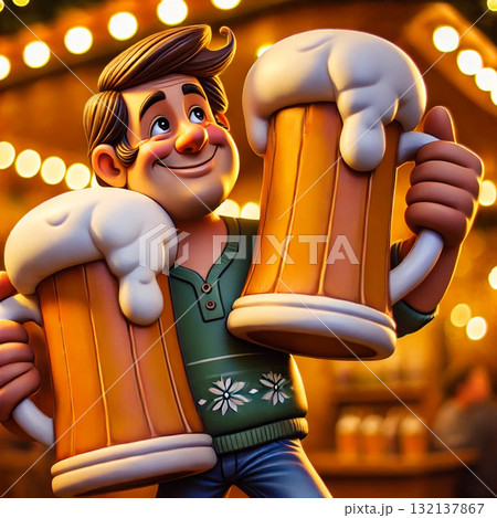 両手にビールを持つ外国人 両手にビールを持つ外国人 132137867
