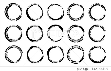 Set of sci fi black circle user interface elements technology futuristic design modern creative on white background vector Set of sci fi black circle user interface elements technology futuristic design modern creative on white background vector 132138109