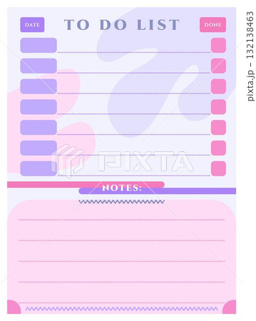To do list, checklist vector template in modern style with fluid blobs and trendy colors. Bright weekly planner for 7 days, card with agenda blanc and notes To do list, checklist vector template in modern style with fluid blobs and trendy colors. Bright weekly planner for 7 days, card with agenda blanc and notes 132138463