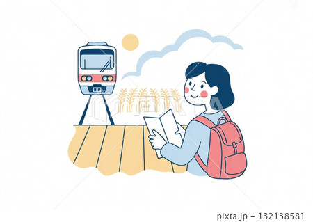 ローカル線で旅する観光客 132138581