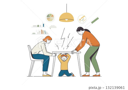 家庭内の防災訓練を行うイラスト 132139061