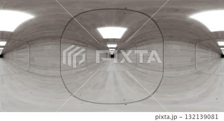 Minimalist concrete tunnel with bright lights 360 vr panorama 132139081