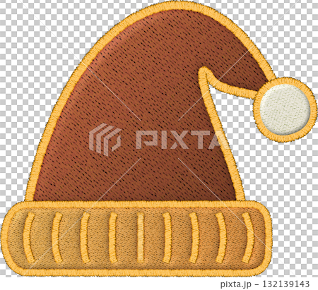 Festive brown christmas hat embroidery patch showing detailed stitch work cozy and warm holiday accessory design Festive brown christmas hat embroidery patch showing detailed stitch work cozy and warm holiday accessory design 132139143