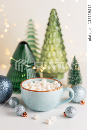 Christmas Mug with Marshmallows, Ornaments and Ceramic Decorations 132139812