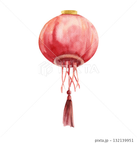 Chinese Spring festive red lantern watercolor illustration. Isolated home decorative light, Asian New year traditional clipart for poster,card,invitation design Chinese Spring festive red lantern watercolor illustration. Isolated home decorative light, Asian New year traditional clipart for poster,card,invitation design 132139951