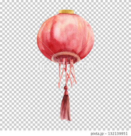 Chinese Spring festive red lantern watercolor illustration. Isolated home decorative light, Asian New year traditional clipart for poster,card,invitation design Chinese Spring festive red lantern watercolor illustration. Isolated home decorative light, Asian New year traditional clipart for poster,card,invitation design 132139951