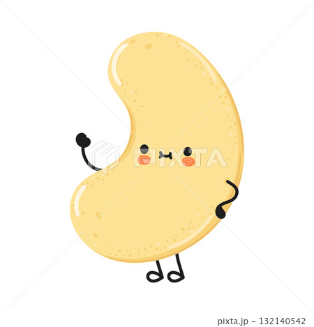 Cute cartoon cashew nut character waving hand Cute cartoon cashew nut character waving hand 132140542