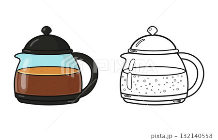 Glass coffee pot and coloring book page 132140558