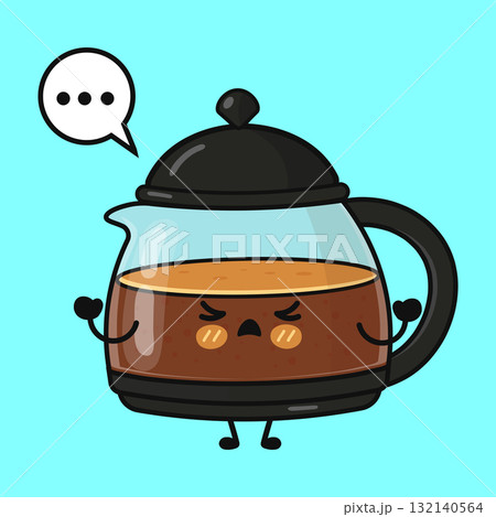 Frustrated coffee pot cartoon character thinking Frustrated coffee pot cartoon character thinking 132140564