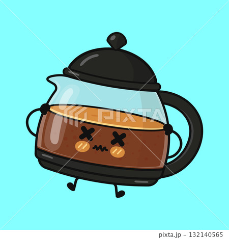 Coffee pot cartoon character feeling sick or dizzy Coffee pot cartoon character feeling sick or dizzy 132140565