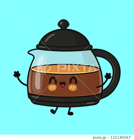 Happy smiling kawaii coffee pot character illustration Happy smiling kawaii coffee pot character illustration 132140567