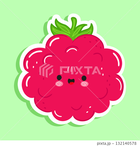 Cute pink raspberry fruit kawaii character sticker 132140578
