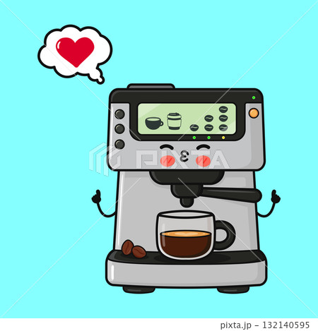 Kawaii coffee machine showing love for espresso coffee Kawaii coffee machine showing love for espresso coffee 132140595