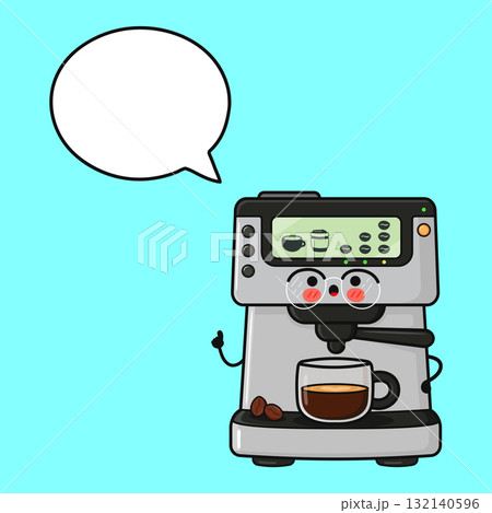 Cute coffee machine character giving advice bubble Cute coffee machine character giving advice bubble 132140596