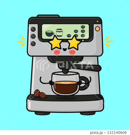 Cute kawaii coffee machine making fresh espresso Cute kawaii coffee machine making fresh espresso 132140606