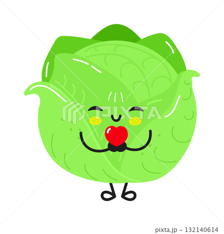 Cute cabbage character giving heart with love 132140614