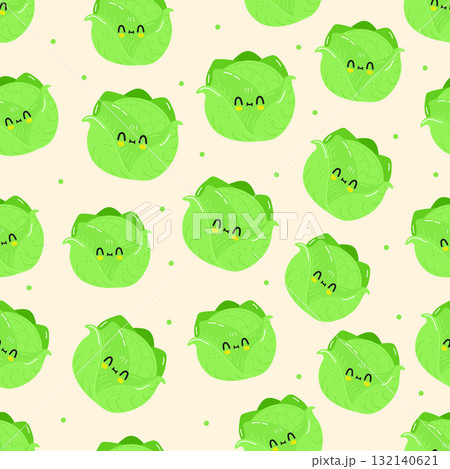 Cute smiling cabbage vegetable seamless pattern 132140621