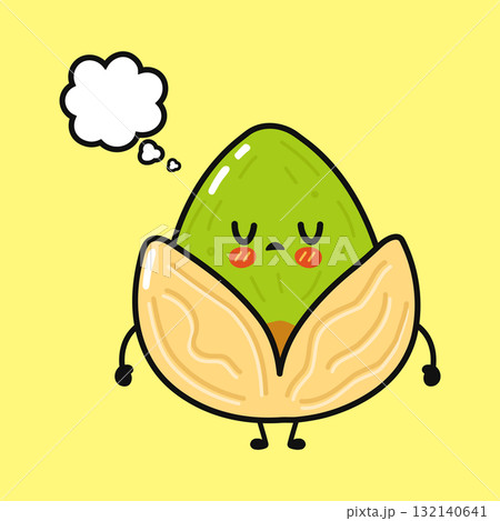 Cute sad pistachio character thinking with bubble Cute sad pistachio character thinking with bubble 132140641